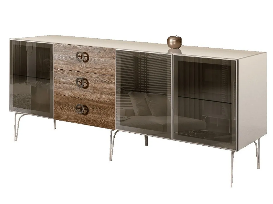 Комод 2.1м Bogemia Wood Fi (Слоновая кость) (Lakobel/Хром) БМКМ-5(Wo)[5]