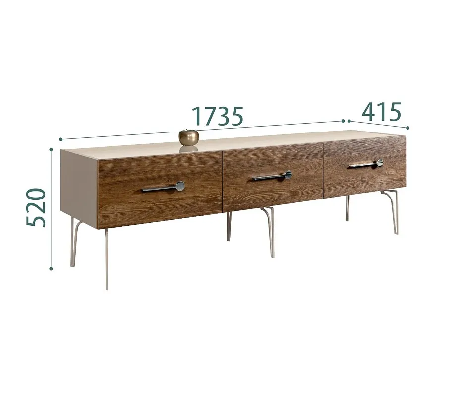 Тумба под телевизор 1.6м Bogemia Wood Wo (Ваниль) (Lakobel/Хром) БМТ-1(Wo)