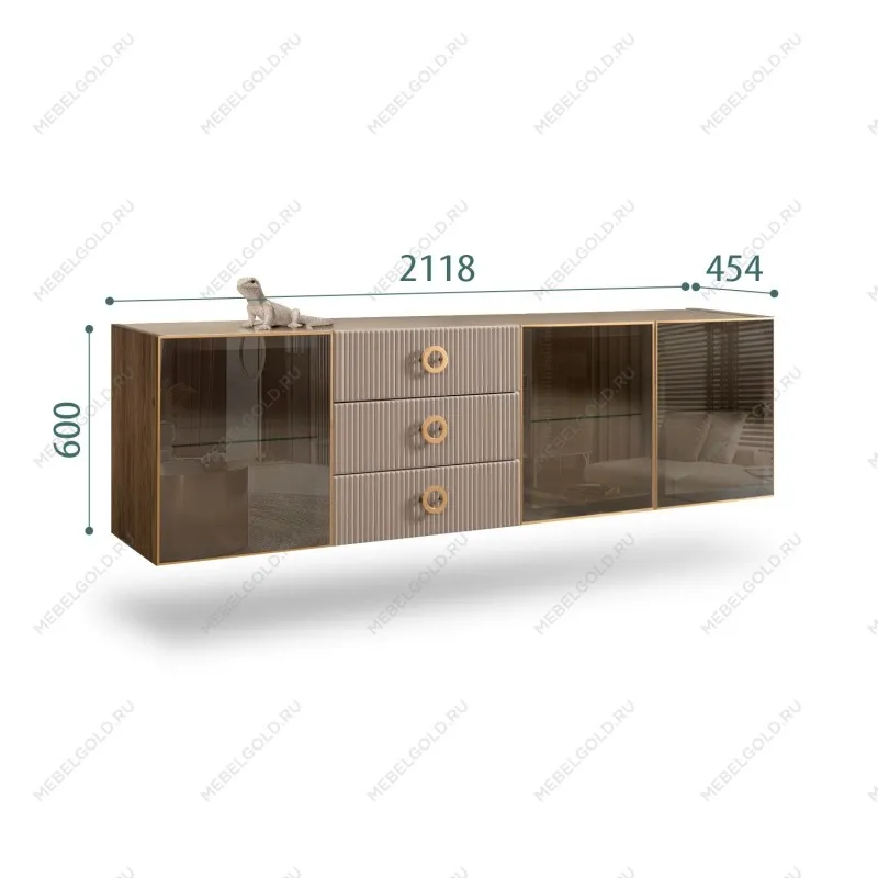 Комод 2.1м Bogemia Woodline Fly Fi (Мокка) (Lakobel/Золото) БМКМ-5[5]