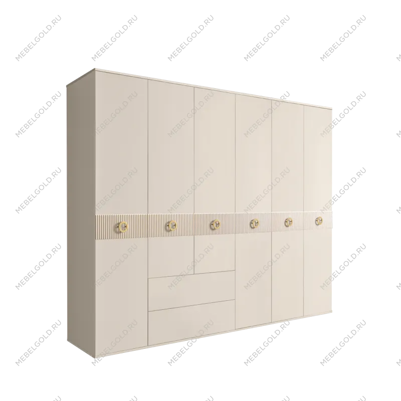 Шкаф 6-ти дверный с ящиками, Bogemia Fillini (Слоновая кость/Золото) БМШ2/61(Fi)