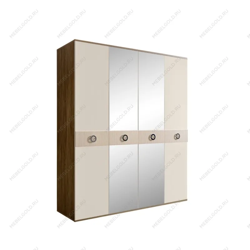 Шкаф 4-х дв. с зеркалами Bogemia Woodline Fi (Слоновая кость/Хром) БМШ1/4(Fi)