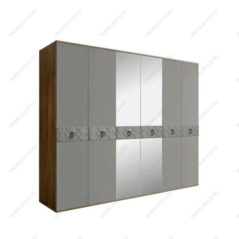 Шкаф 6-ти дв. с зеркалами Bogemia Woodline Fa (Серый/Хром) БМШ1/6(Fa)