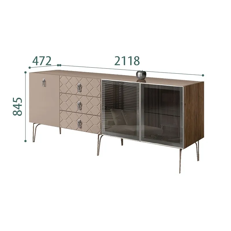 Комод 2.1м Bogemia Woodline Fa (Мокка) (Lakobel/Хром) БМКМ-5[5][10]