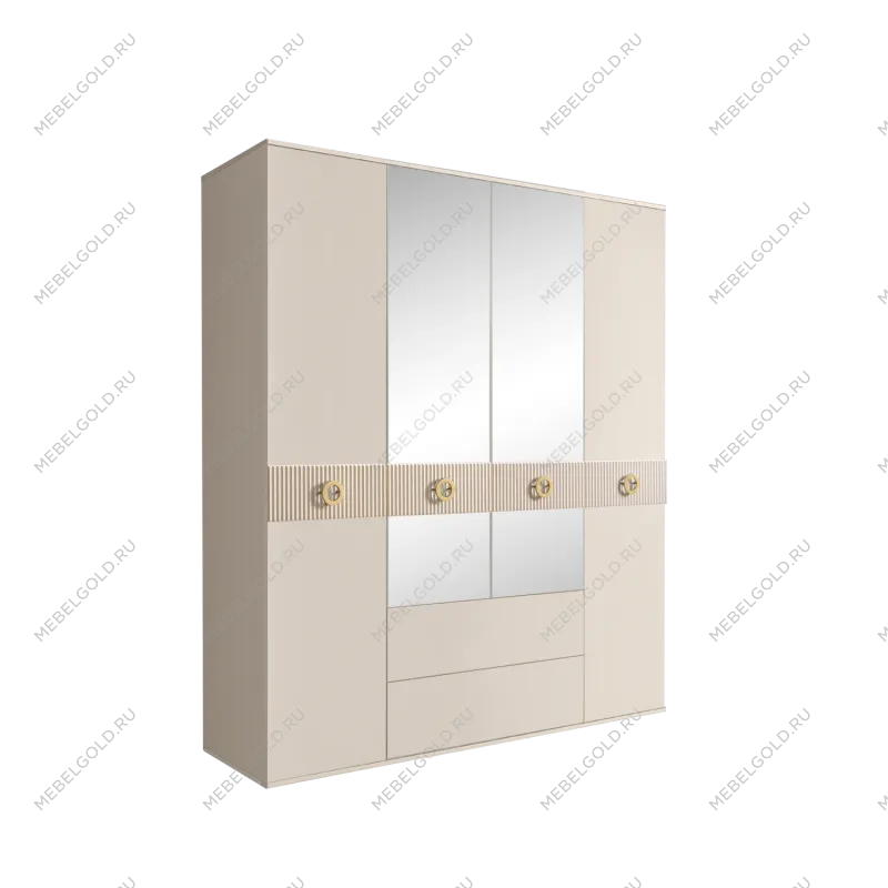 Шкаф 4-х дверный с зеркалами, с ящиками, Bogemia Fillini (Слоновая кость/Золото) БМШ1/41(Fi)