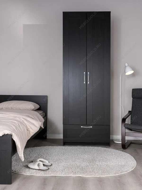 Шкаф Сириус, 2 двери и 1 ящик, 78х59х220 см, черно-коричневый, дуб венге | изображение 6