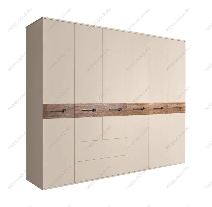 Шкаф 6-ти дверный с ящиками, Bogemia Wood Wo (Ваниль/Хром) БМШ2/61(Wo)