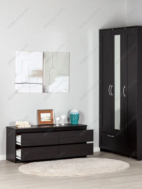 Тумба для ТВ Кастор, 4 ящика, 130х40х54 см, черная, дуб венге | изображение 3