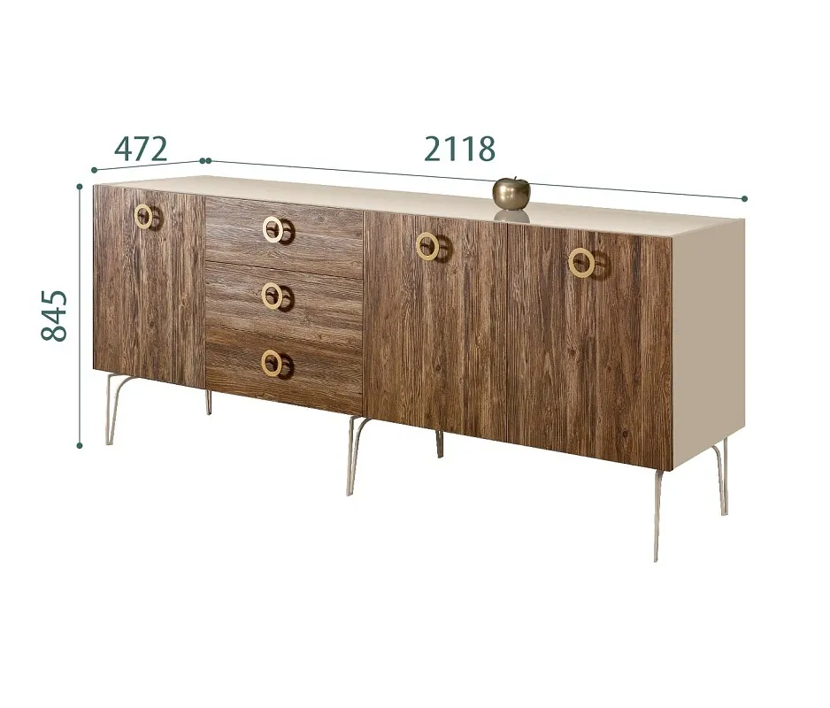 Комод 2.1м Bogemia Wood Fi (Ваниль) (Lakobel/Золото) БМКМ-5(Wo)