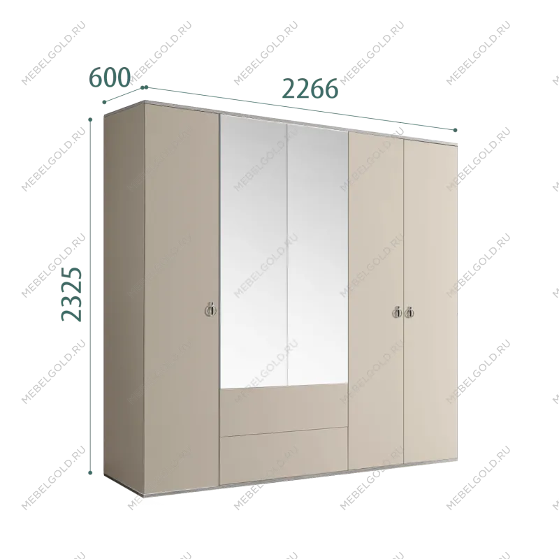 Шкаф 5-ти дверный с зеркалом, с ящиками Римини (Ваниль/Золото) РМШ1/51