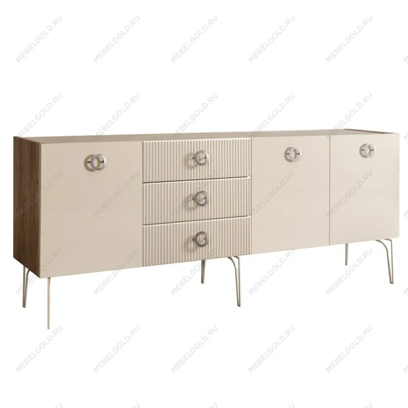 Комод 2.1м Bogemia Woodline Fi (Слоновая кость) (Novabuk/Хром) БМКМ-5
