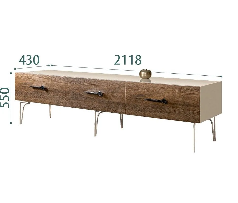 Тумба под телевизор 2.1м Bogemia Wood Wo (Ваниль) (Lakobel/Хром) БМТ-2(Wo)