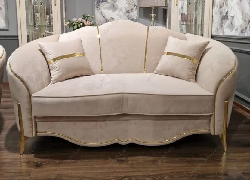 Диван Лара 2х местный бежевый золото (французская раскладушка) | изображение 2