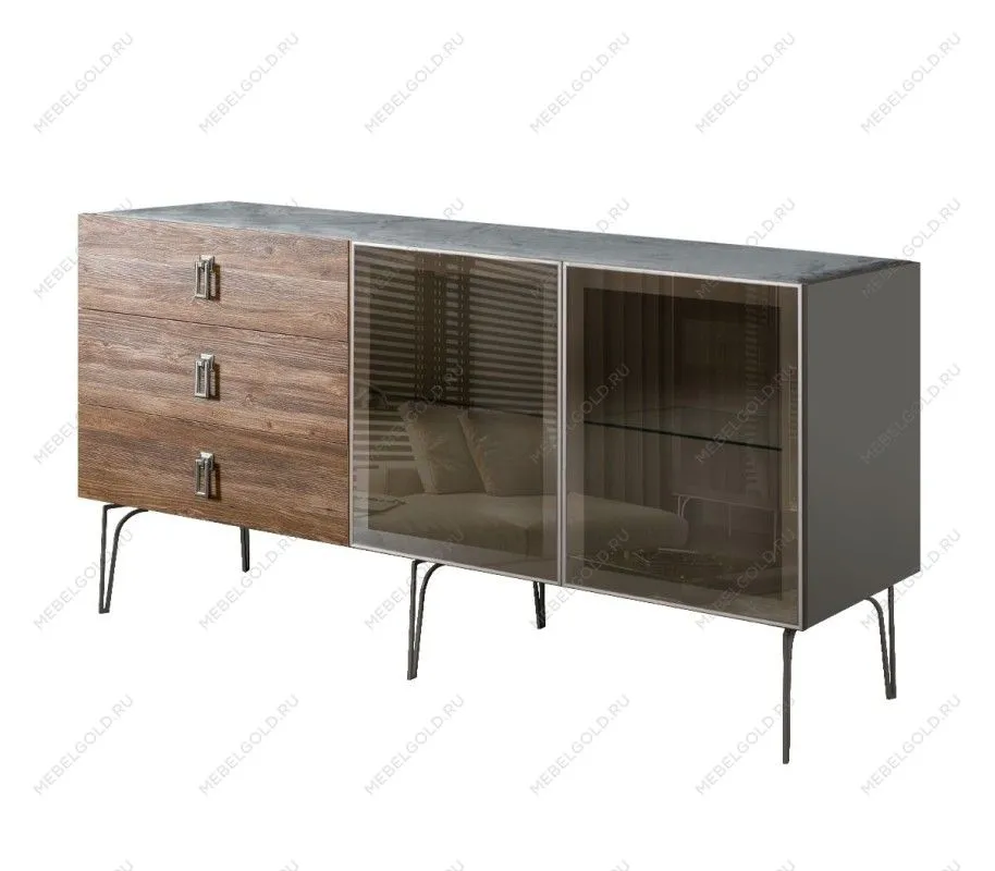 Комод 1.6м Bogemia Wood Fa (Серый) (Novabuk/Хром) БМКМ-4(Wo)[5]