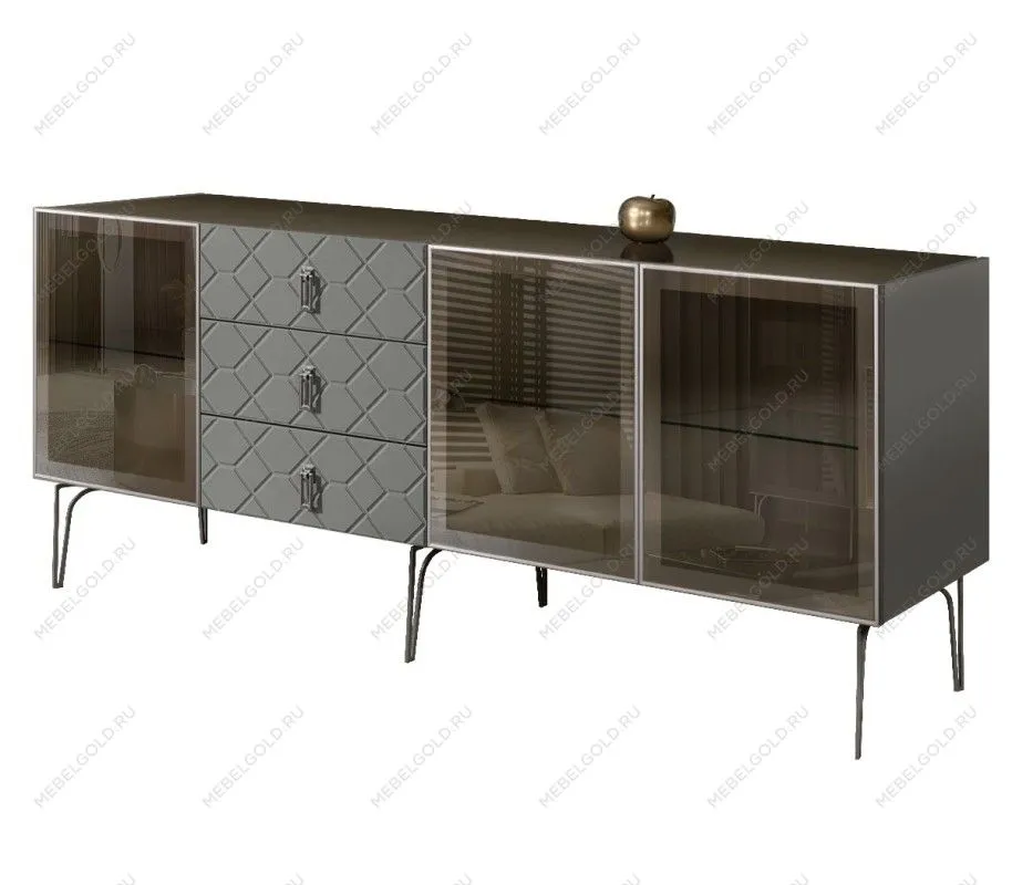 Комод 2.1м Bogemia Farfalle (Серый) (Lakobel/Хром) БМКМ-5(Fa)[5]