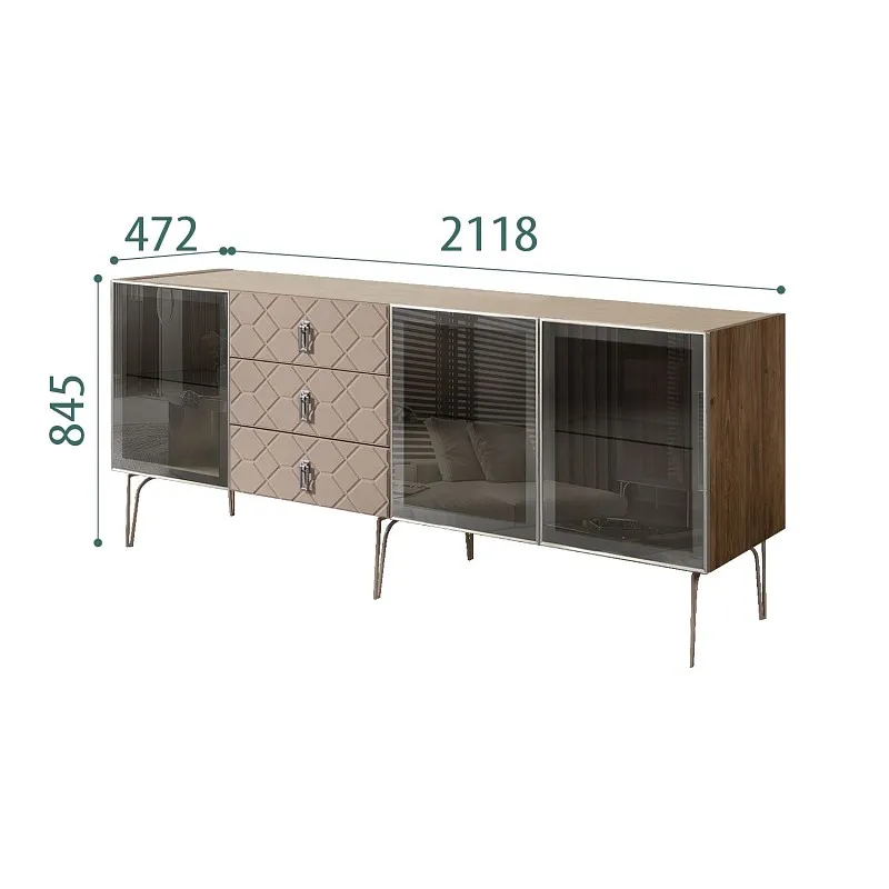 Комод 2.1м Bogemia Woodline Fa (Мокка) (Novabuk/Хром) БМКМ-5[5]