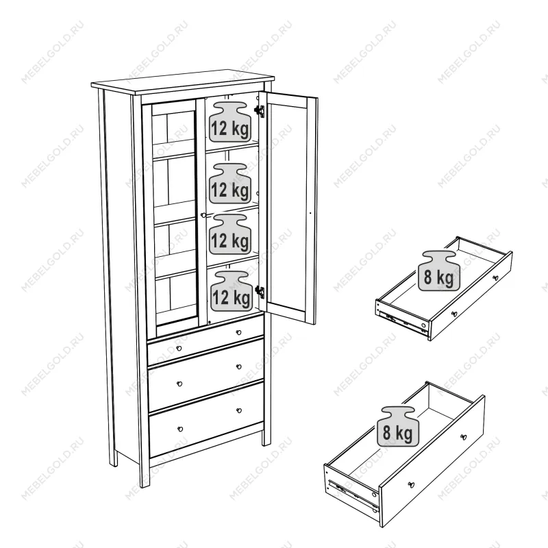 САГА шкаф с витриной 90 белый/ясень | изображение 4