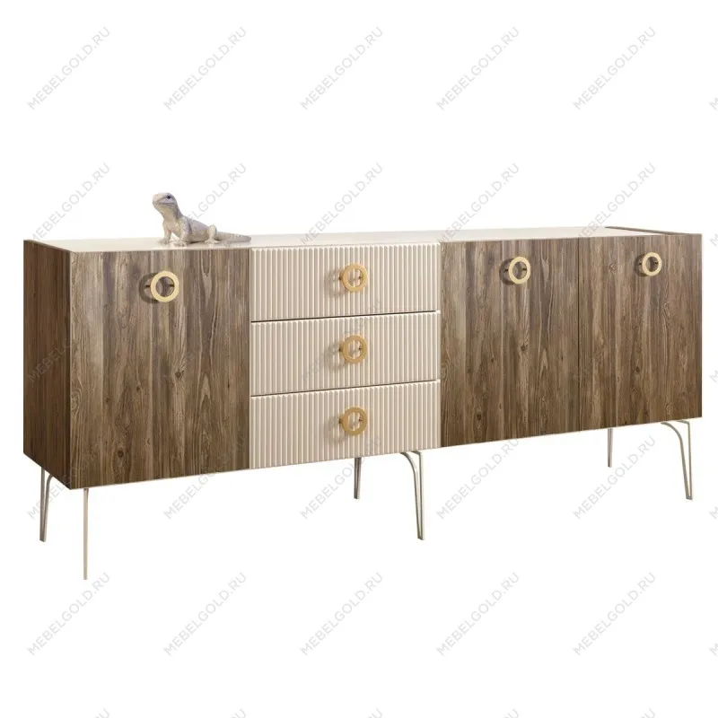 Комод 2.1м Bogemia Woodline Wood Fi (Слоновая кость) (Lakobel/Золото) БМКМ-5