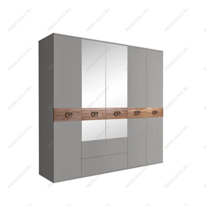 Шкаф 5-ти дверный с зеркалами, с ящиками, Bogemia Wood Fi (Серый/Хром) БМШ1/51(Wo)