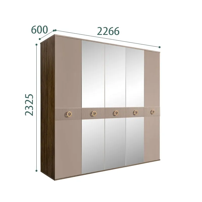 Шкаф 5-ти дв. с зеркалами Bogemia Woodline Fi (Мокка/Золото) БМШ1/5(Fi)