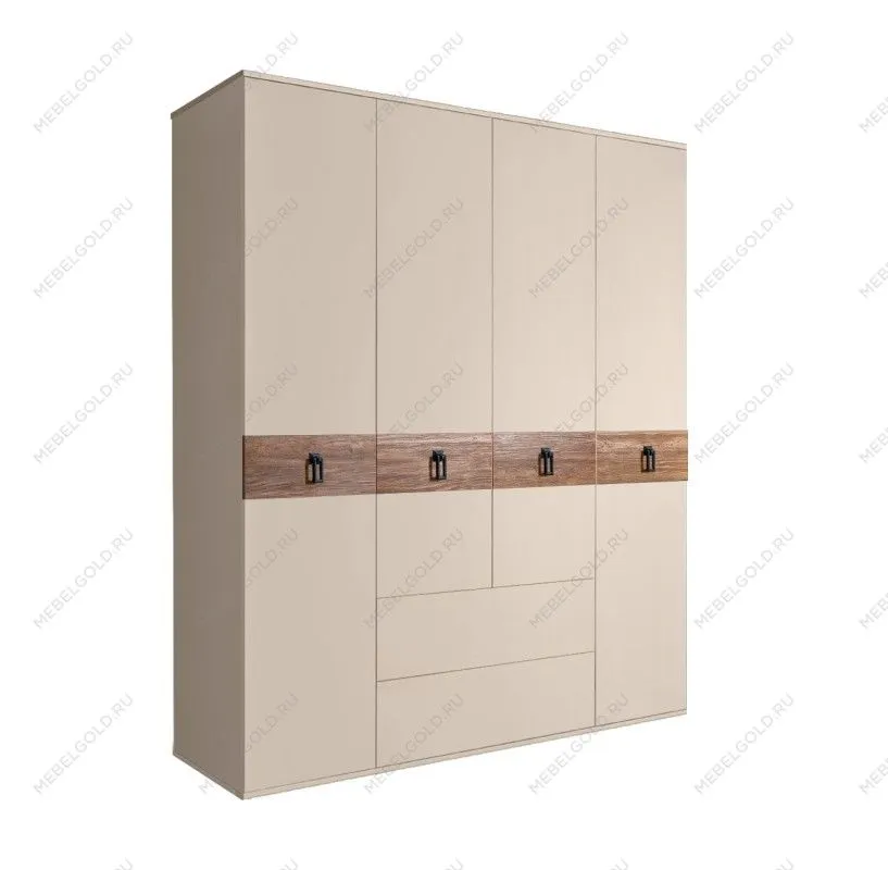 Шкаф 4-х дверный с ящиками, Bogemia Wood Fa (Ваниль/Черный) БМШ2/41(Wo)