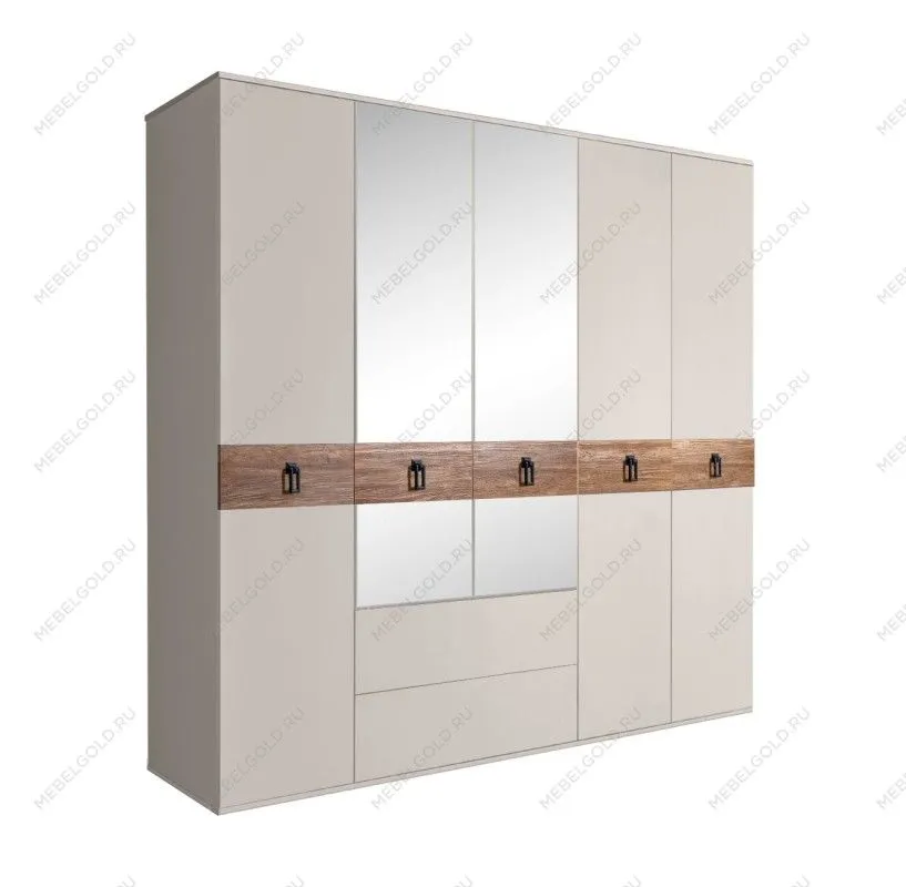 Шкаф 5-ти дверный с зеркалами, с ящиками, Bogemia Wood Fa (Шелк/Черный) БМШ1/51(Wo)