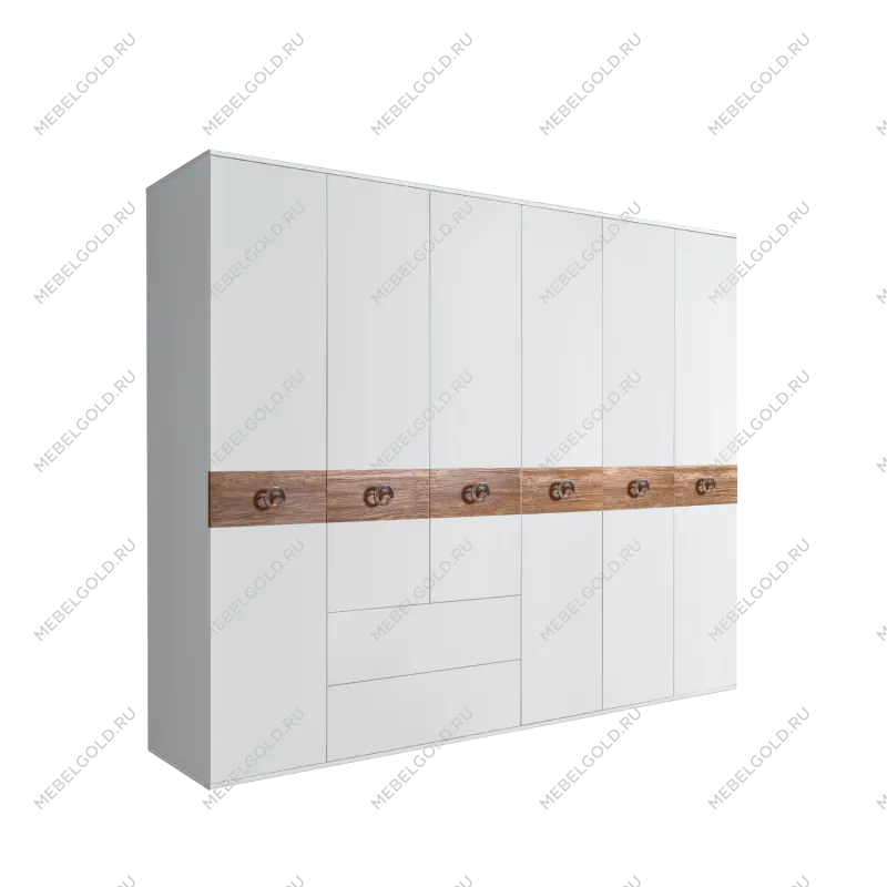 Шкаф 6-ти дверный с ящиками, Bogemia Wood Fi (Белый/Хром) БМШ2/61(Wo)