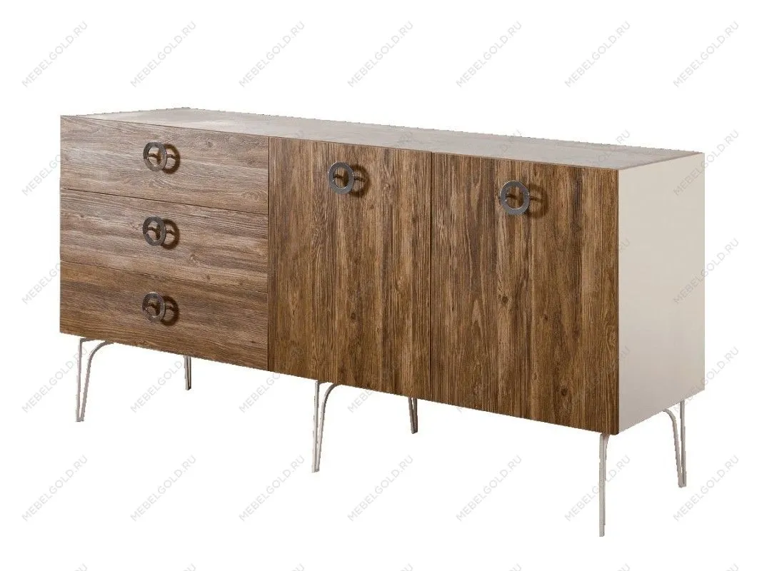 Комод 1.6м Bogemia Wood Fi (Слоновая кость) (Novabuk/Хром) БМКМ-4(Wo)