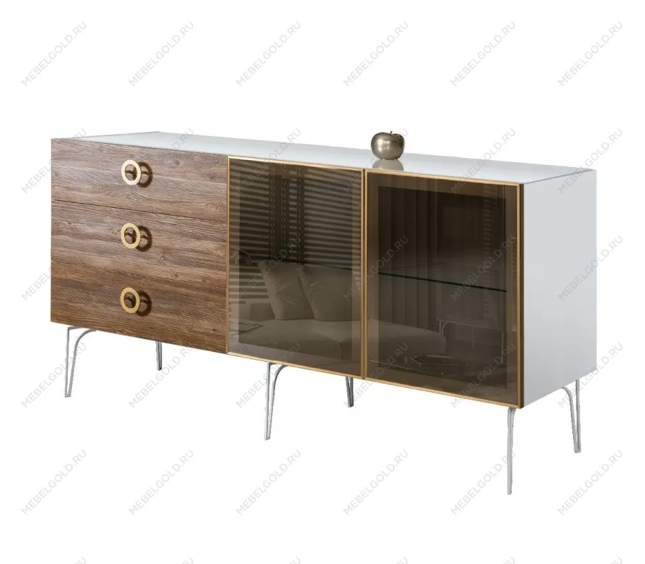 Комод 1.6м Bogemia Wood Fi (Белый) (Lakobel/Золото) БМКМ-4(Wo)[5]