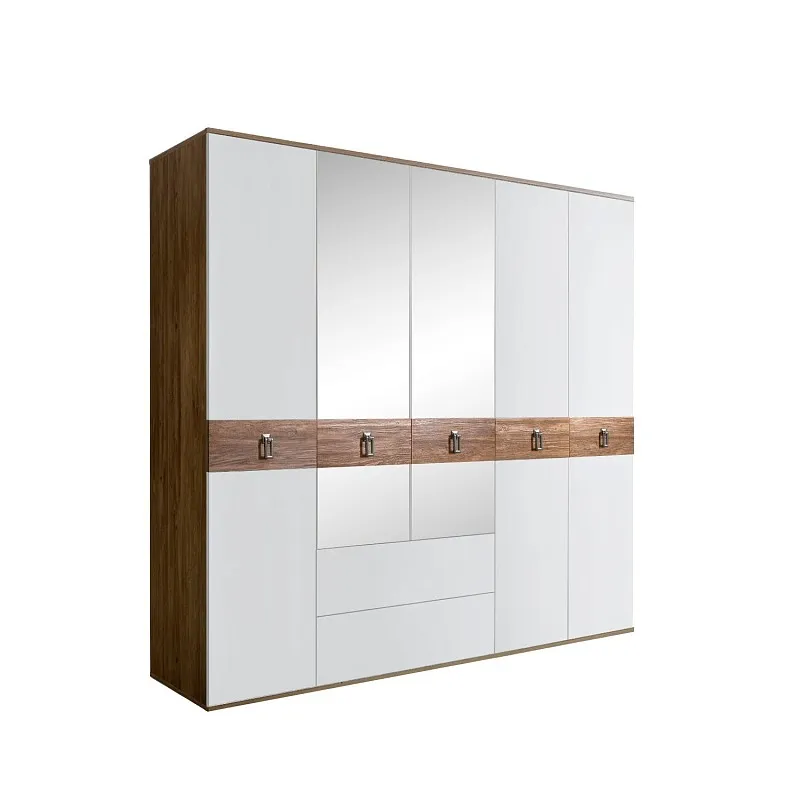 Шкаф 5-ти дверный с зеркалами, с ящиками, Bogemia Woodline Wood Fa (Белый/Хром) БМШ1/51(Wo)