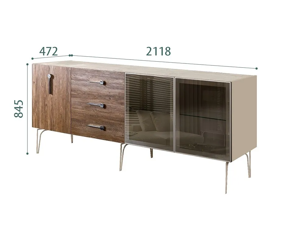 Комод 2.1м Bogemia Wood Wo (Ваниль) (Novabuk/Хром) БМКМ-5(Wo)[5][10]