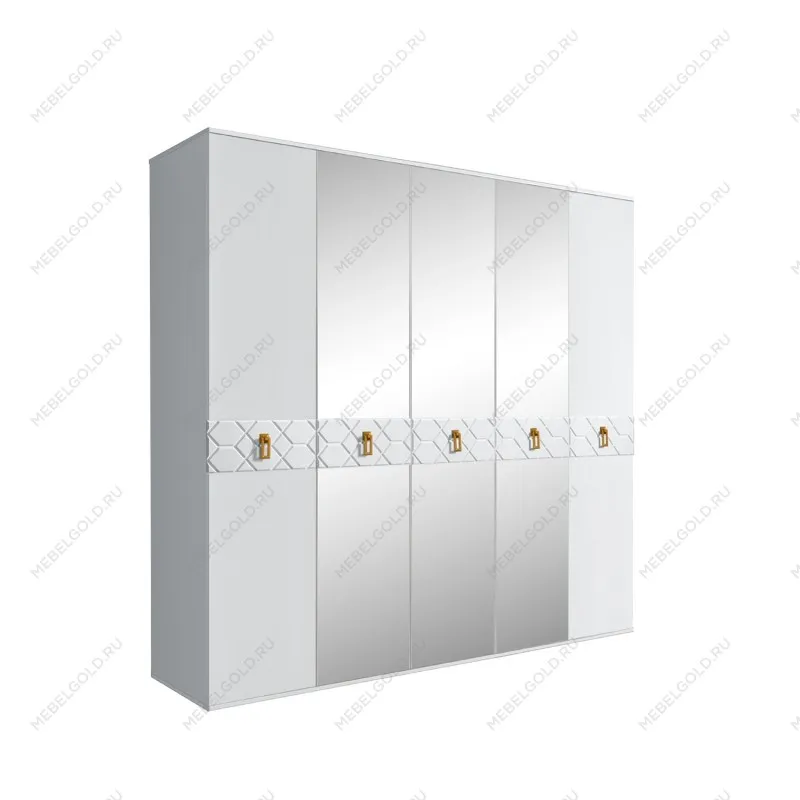 Шкаф 5-ти дв. с зеркалами Bogemia Farfalle (Белый/Золото) БМШ1/5(Fa)