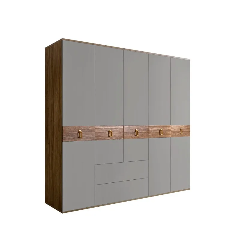 Шкаф 5-ти дверный с ящиками, Bogemia Woodline Wood Fa (Серый/Золото) БМШ2/51(Wo)