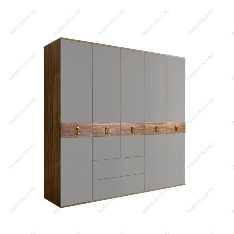 Шкаф 5-ти дверный с ящиками, Bogemia Woodline Wood Fa (Серый/Золото) БМШ2/51(Wo)