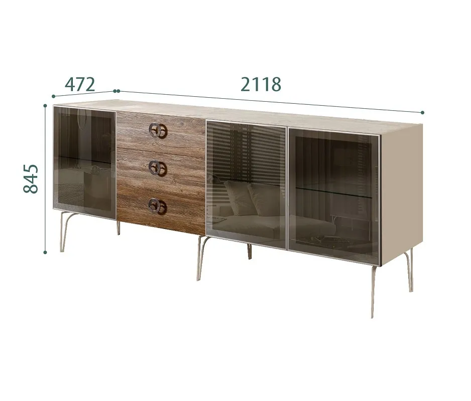 Комод 2.1м Bogemia Wood Fi (Ваниль) (Novabuk/Хром) БМКМ-5(Wo)[5]