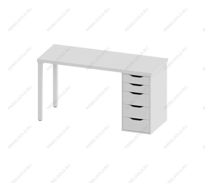 ИНГАР стол письменный ИКЕА / IKEA белый, 140x75, с одной тумбой | изображение 2