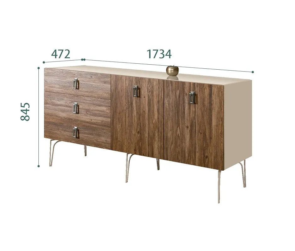 Комод 1.6м Bogemia Wood Fa (Ваниль) (Lakobel/Хром) БМКМ-4(Wo)