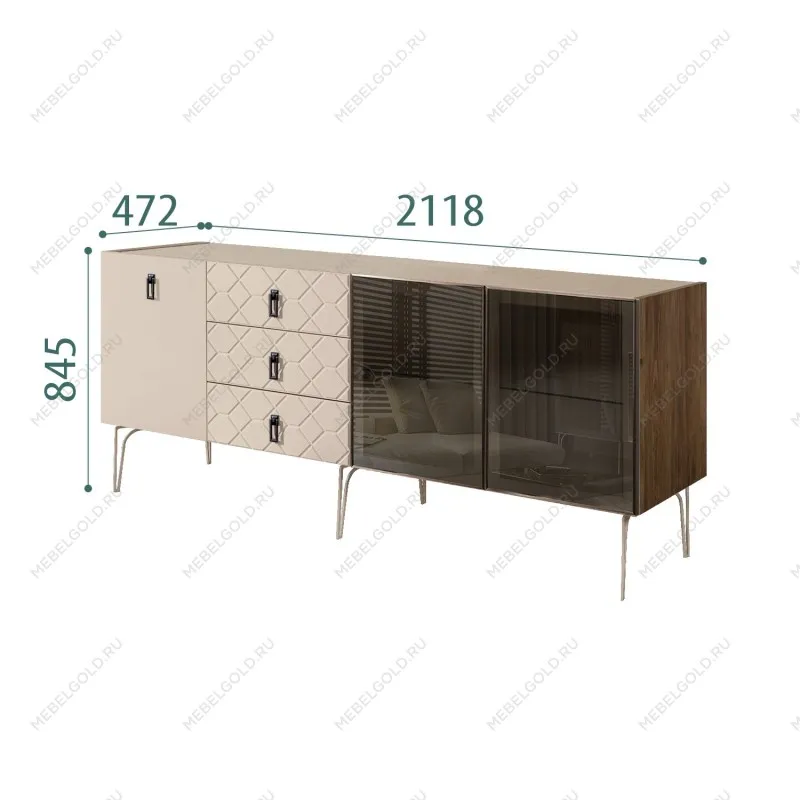 Комод 2.1м Bogemia Woodline Fa (Ваниль) (Novabuk/Черный) БМКМ-5[5][10]