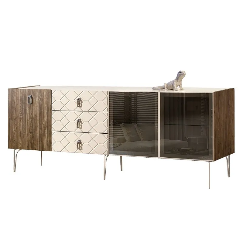 Комод 2.1м Bogemia Woodline Wood Fa (Слоновая кость) (Lakobel/Хром) БМКМ-5[5][10]