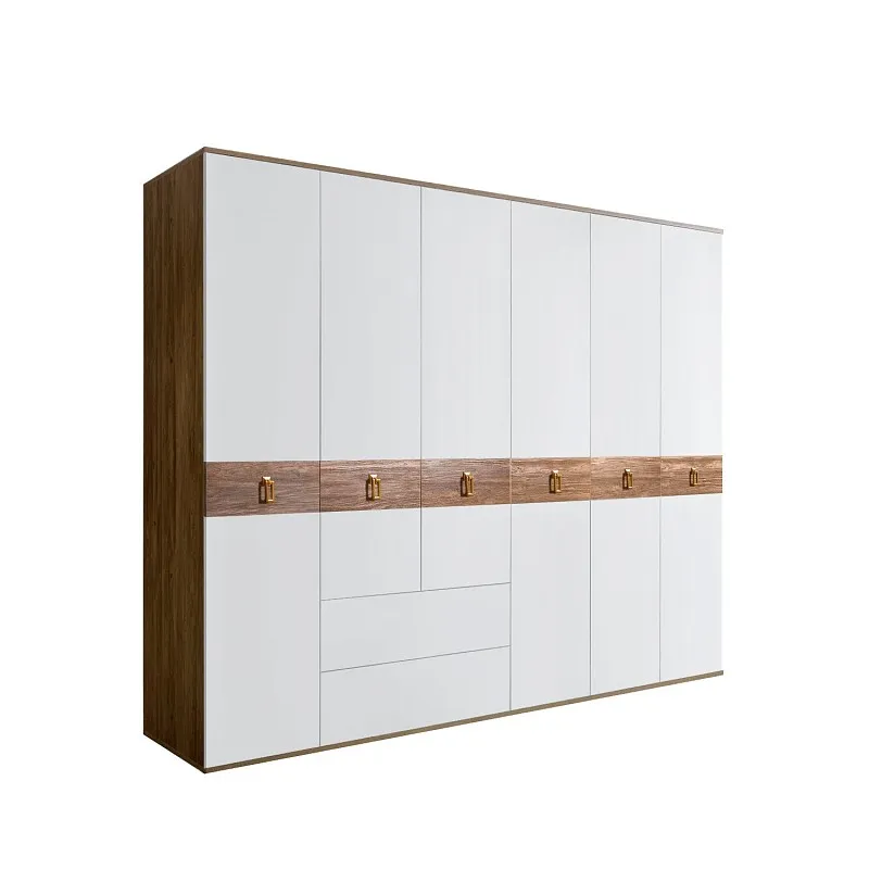 Шкаф 6-ти дверный с ящиками, Bogemia Woodline Wood Fa (Белый/Золото) БМШ2/61(Wo)