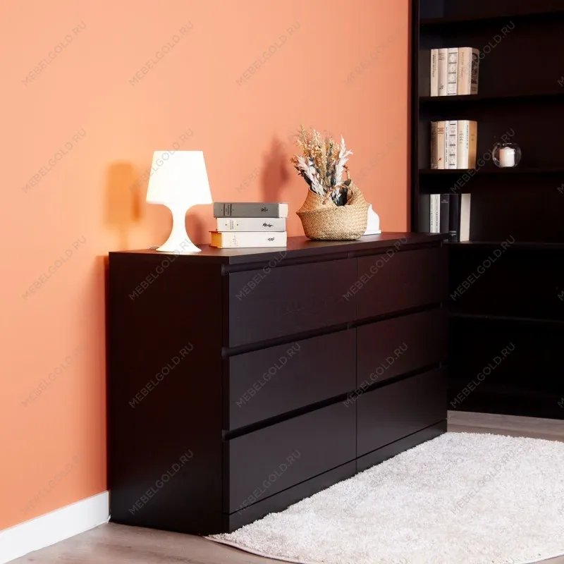 Комод Варма, 6 ящиков, горизонтальный, 160х78х40 см, шпон натурального дерева, ясень черный | изображение 1
