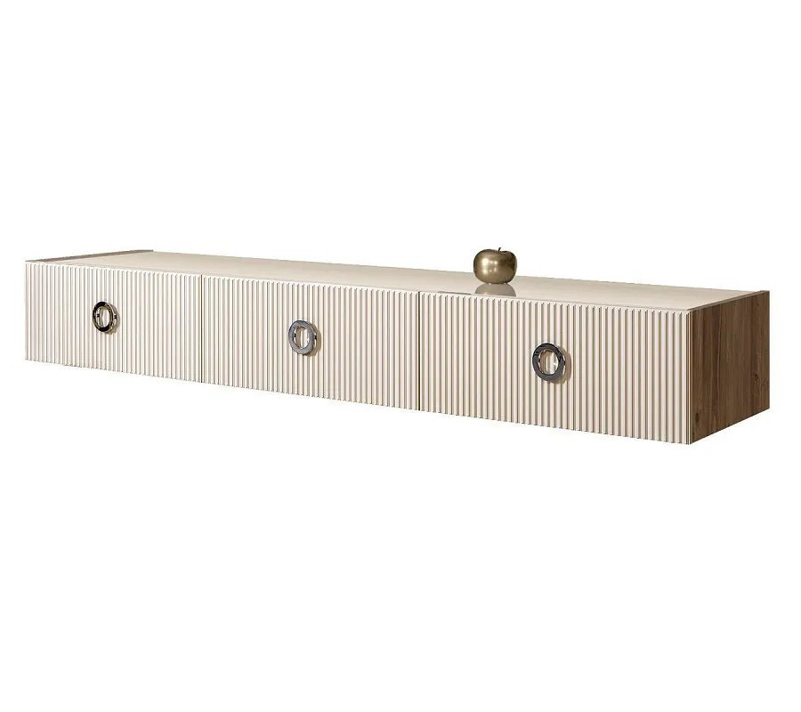 Тумба телевизионная 2.1м Bogemia Woodline Fly Fi (Слоновая кость) (Lakobel/Хром) БМТ-2