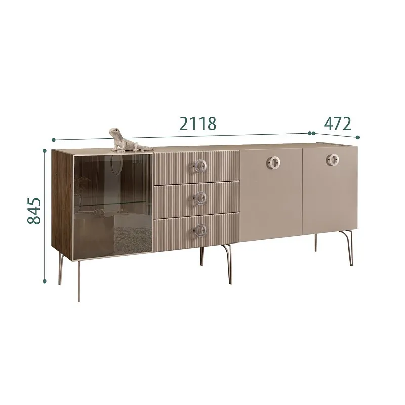 Комод 2.1м Bogemia Woodline Fi (Мокка) (Lakobel/Хром) БМКМ-5[4]
