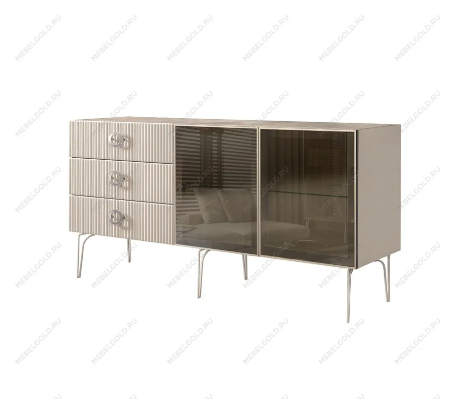 Комод 1.6м Bogemia Fillini (Ваниль) (Novabuk/Хром) БМКМ-4(Fi)[5]