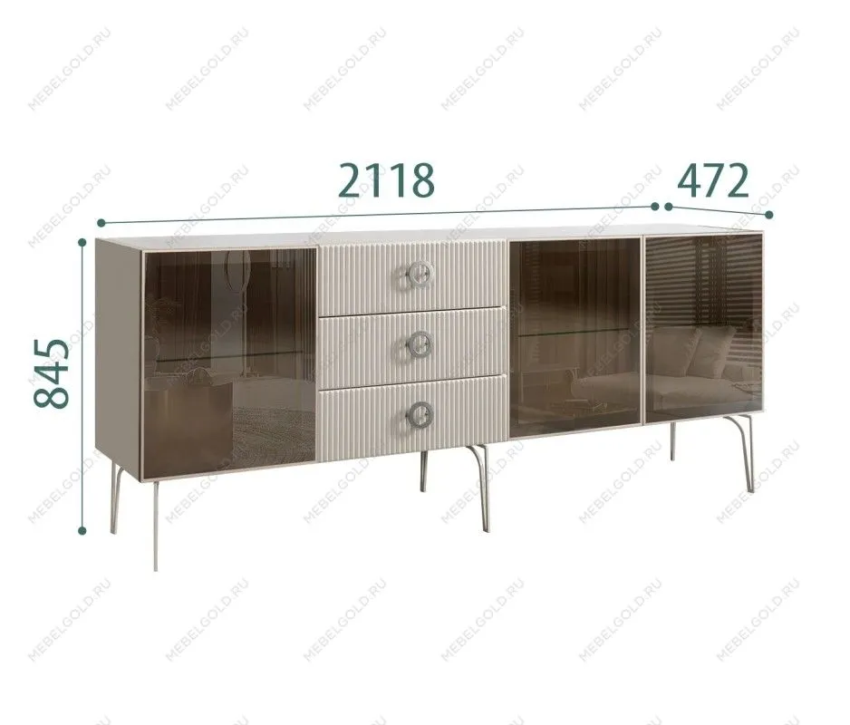 Комод 2.1м Bogemia Fillini (Шелк) (Novabuk/Хром) БМКМ-5(Fi)[5]