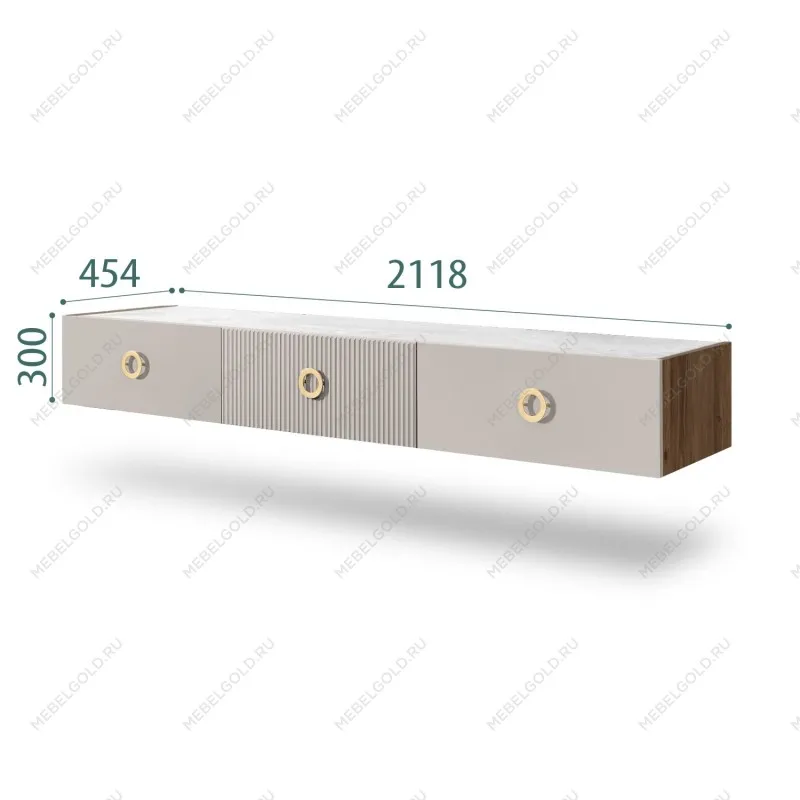 Тумба телевизионная 2.1м Bogemia Woodline Fly Fi (Шелк) (Novabuk/Золото) БМТ-2[10]