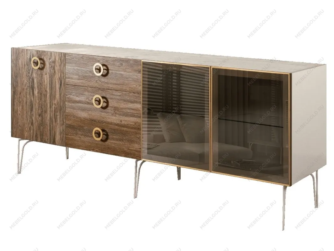 Комод 2.1м Bogemia Wood Fi (Слоновая кость) (Novabuk/Золото) БМКМ-5(Wo)[5][10]