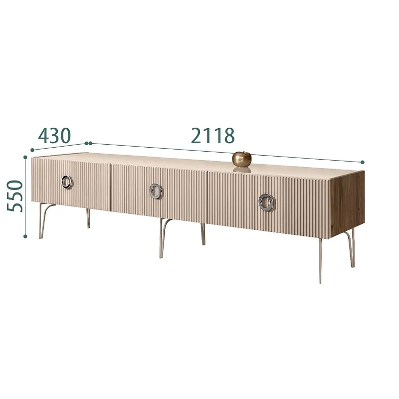 Тумба телевизионная 2.1м Bogemia Woodline Fi (Ваниль) (Lakobel/Хром) БМТ-2