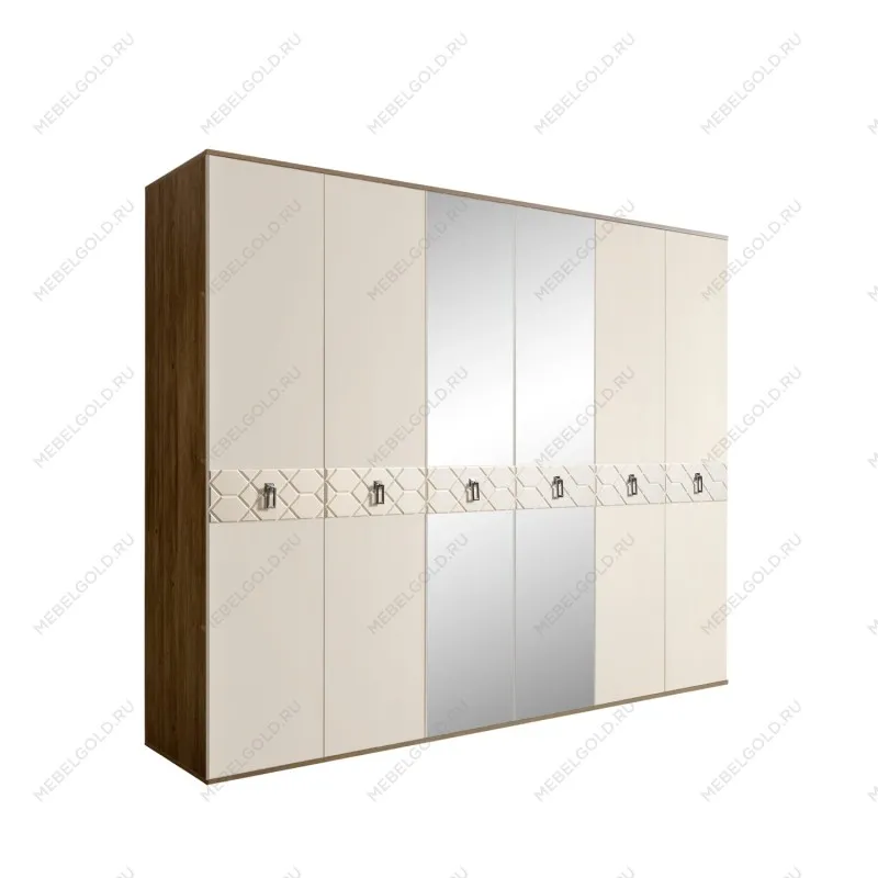 Шкаф 6-ти дв. с зеркалами Bogemia Woodline Fa (Слоновая кость/Хром) БМШ1/6(Fa)