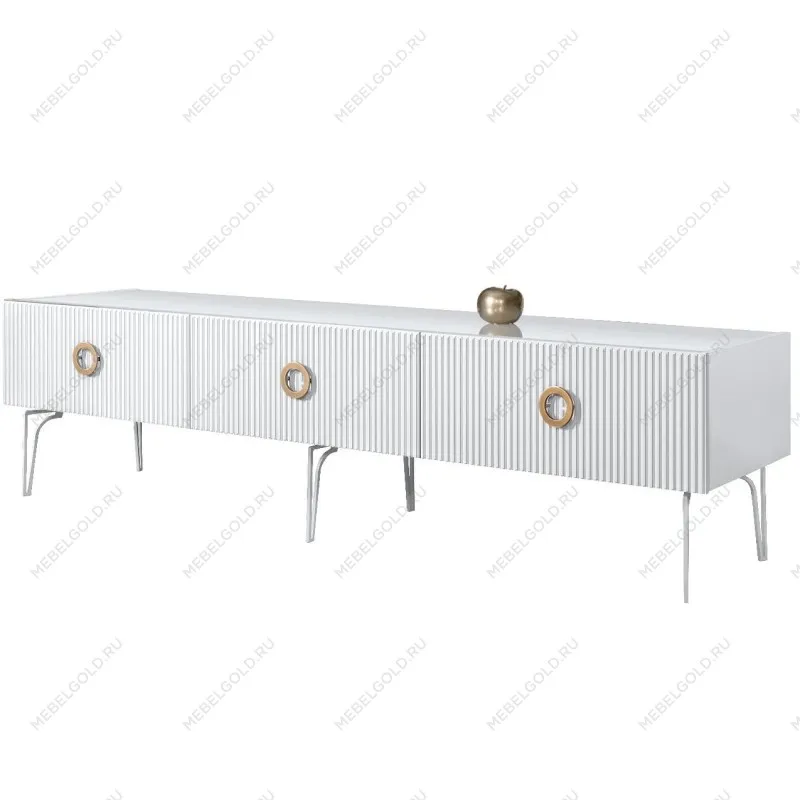 Тумба под телевизор 2.1м Bogemia Fillini (Белый) (Lakobel/Золото) БМТ-2(Fi)