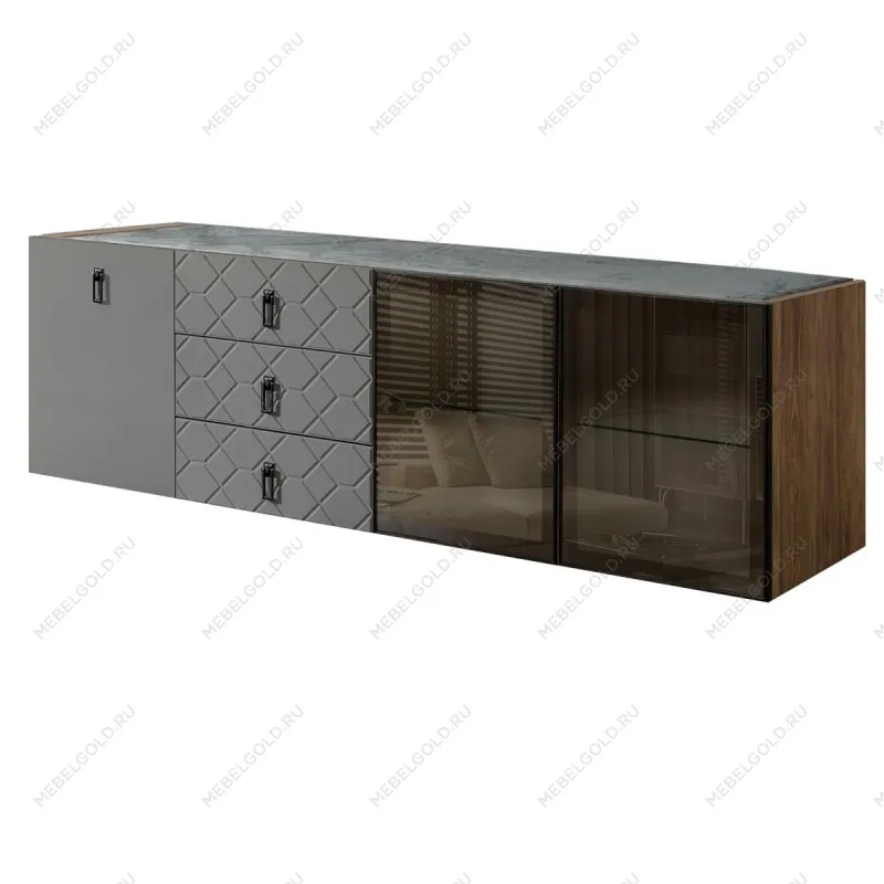 Комод 2.1м Bogemia Woodline Fly Fa (Серый) (Novabuk/Черный) БМКМ-5[5][10]